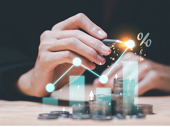 concept interest rates and dividends ,investment growth percenta