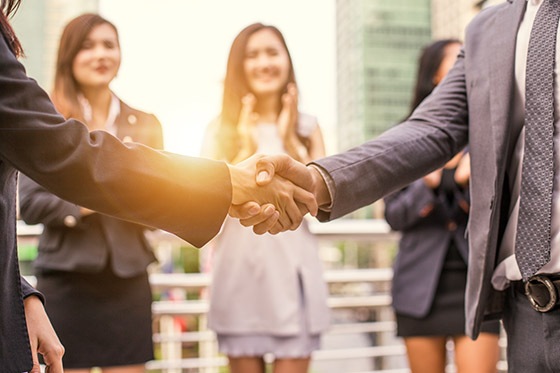 People with agreement for working together with team. Business h
