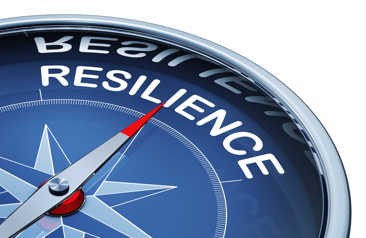 3D rendering of an compass with the word business resilience