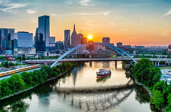 Nashville Tennessee skyline Golden sunset